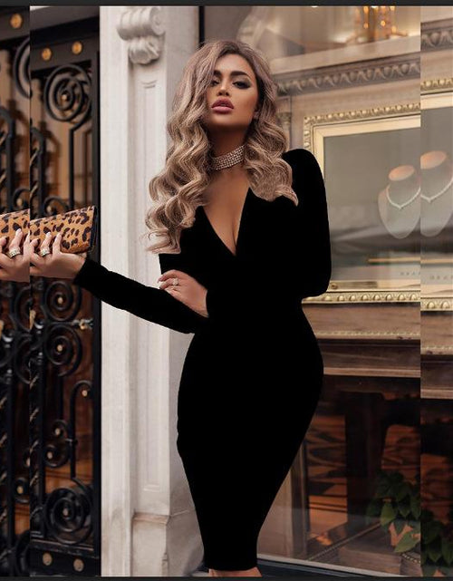 Load image into Gallery viewer, Women&#39;s Sexy Ribbed Sweater Dresses Bodycon V Neck Long Sleeve Midi
