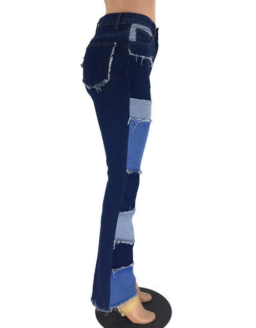 Load image into Gallery viewer, Women&#39;s Patchwork Pants Hight Waist  Straight Denim Jeans
