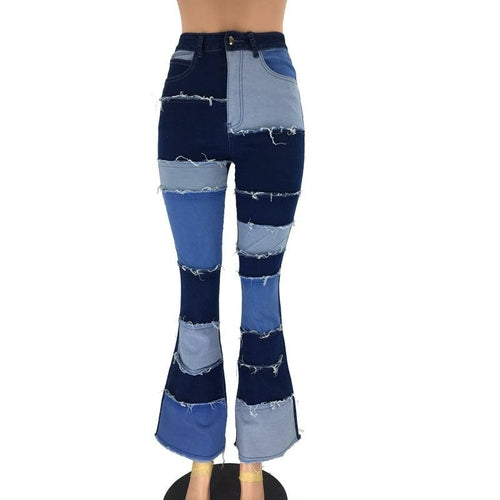 Load image into Gallery viewer, Women&#39;s Patchwork Pants Hight Waist  Straight Denim Jeans
