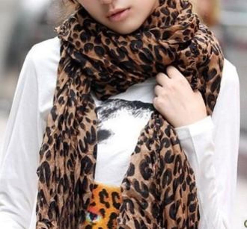 Womens Chiffon Leopard Print Scarf