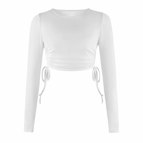 Load image into Gallery viewer, Women&#39;s Dry Crop Tops Long Sleeve Side Drawstring Ruched Shirts
