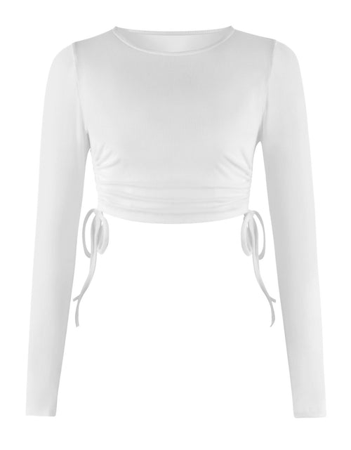 Load image into Gallery viewer, Women&#39;s Dry Crop Tops Long Sleeve Side Drawstring Ruched Shirts
