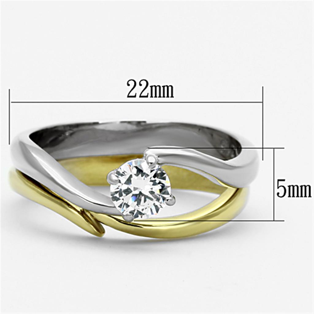 TK1092 - Two-Tone IP Gold (Ion Plating) Stainless Steel Ring with AAA