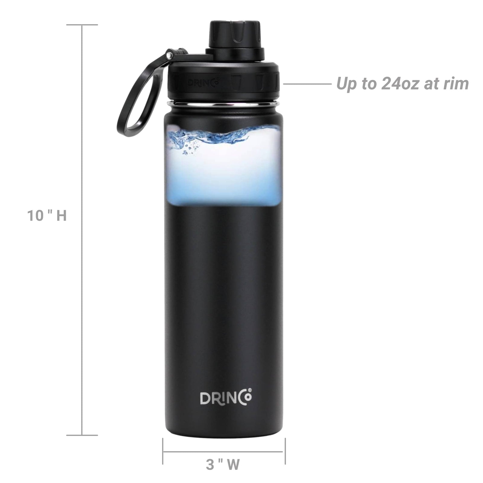 DRINCO® 22oz Stainless Steel Sport Water Bottle - Black