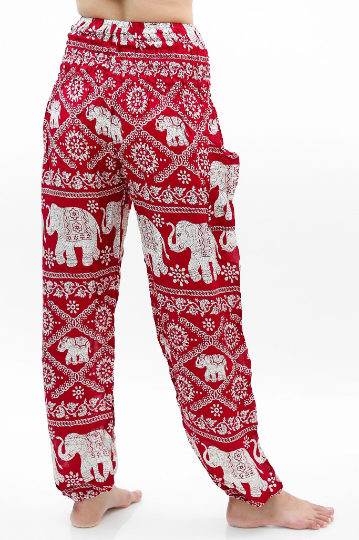 Red Feather Print Yoga Pants   – Hippie Pants